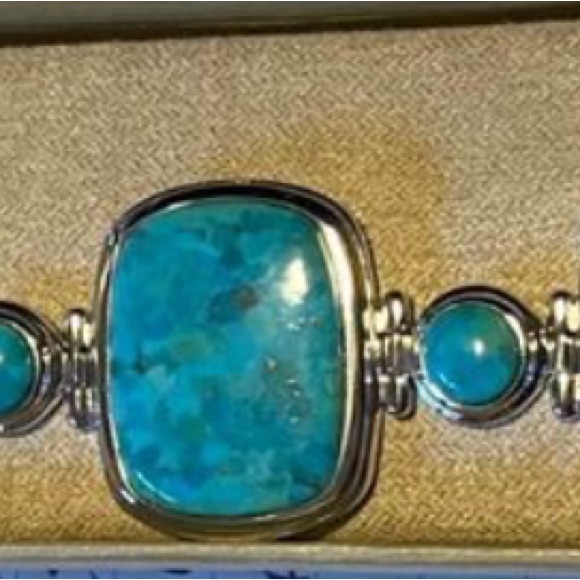 Vintage Designer BBJ Turquoise Southwestern Sterling Silver Toggle Bracelet New - Picture 4 of 4